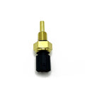 Engine coolant temperature sensor with brass threaded body and black connector, front view