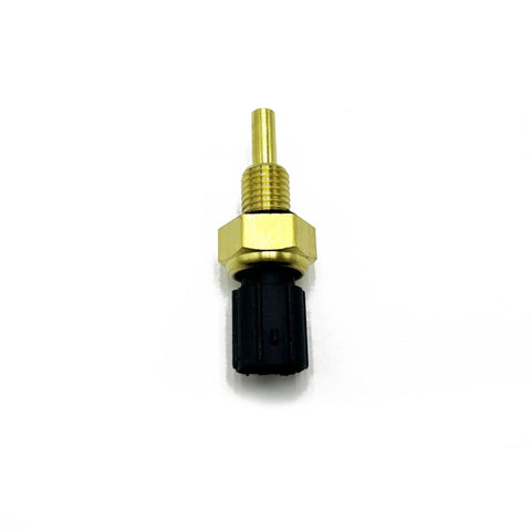 Engine coolant temperature sensor with brass threaded body and black connector, front view
