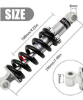 Beefy Rear Shock Absorber And Suspension Spring For Gas Scooters Electric Bikes Mini Motorcycles Dirt Bikes ATVs And Pocket Bikes With 190mm Length And 1200Lb Capacity Heavy Duty Replacement, illustrated with dimensions and measurements