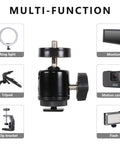 Hot Shoe Mount Adapter With 360 Degree Swivel Mini Ball Head And 1/4 Inch Screw multi-function image usage examples