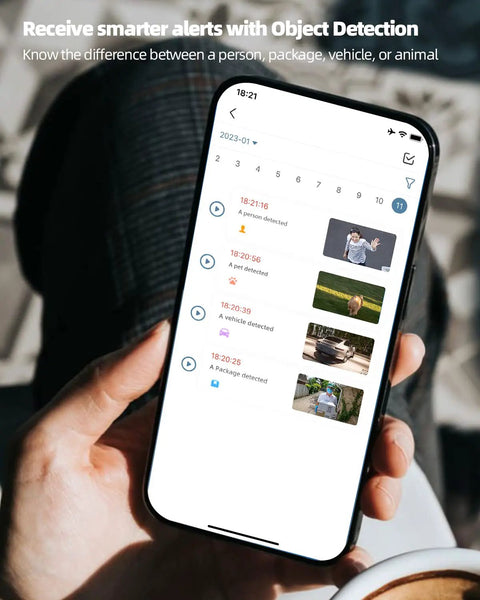 Smartphone displaying app interface for Wireless Video Doorbell With Chime and 2 Way Audio, Night Vision, AI Motion Detection, SD and Cloud Storage.