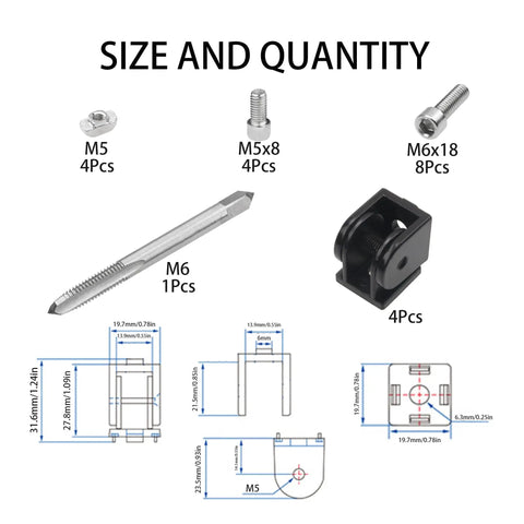 4 Pack Black Flexible Pivot Joint Connectors For 2020 Series Aluminum Extrusion Profiles Durable Zinc Alloy 180 Degree Rotation Screws And Tap Included For Easy 3D Printer Accessory Builds, size chart