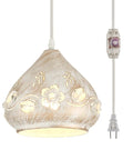 Crystal Plug In Pendant Light With 16.4 Ft Swag Cord, detailed flower design, dimmable, white finish for modern kitchens.