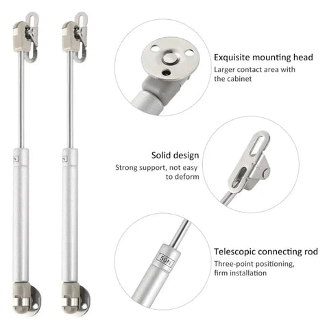 Two Pack Cabinet Door Lift Pneumatic Gas Spring Supports with Adjustable 20 60 100 150 N No-Fuss Quick-Install hinge details