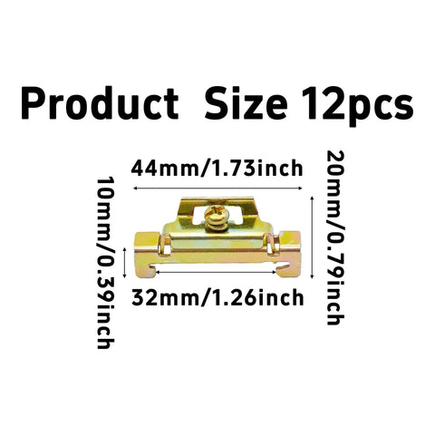 12 Pieces DIN Rail Mount Terminal Block End Stoppers For 35mm DIN Rail, Galvanized Iron Screw Type, dimensions with measurement