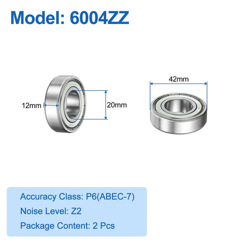 2 Pack 6004ZZ Deep Groove Ball Bearing 20 mm X 42 mm X 12 mm Chrome Steel With Double Shield Seals Z2 for DIY projects