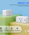 Smart Plug 15A WiFi Outlet Works With Alexa And Google Assistant, 2 Pack displayed on colorful blocks