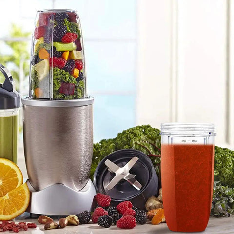 Replacement Blender Cup And Blade Kit For 600W And 900W Personal Blenders 32 Oz Cup filled with blended smoothie and fruits