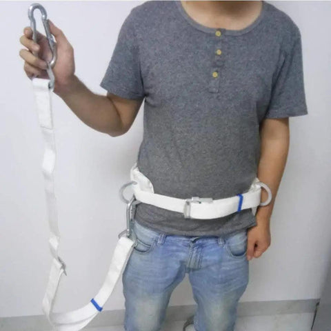 Person wearing Pro Grade Fall Protection Belt With Two Side Adjustable Lanyards For Construction Pole Climbing And Tree Climbing Harness