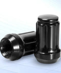 Heavy Duty Black 1/2-20 Lug Nuts Set for Ford Mustang F-150 Explorer Commander Jeep Wrangler Liberty Grand Cherokee Bulge Acorn Spline 1.38 Inch Tall Includes 1 Lug Nut Key and 21 Pieces, close-up view