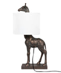 Resin Giraffe Table Lamp With Linen Shade And Bronze Finish Whimsical Animal Accent Light For Living Room Or Desk 13.75 Inch Tall Cord Switch