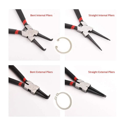 4 Pack Heavy Duty Snap Ring Pliers Set 7 Inch C Clip Pliers Kit With Straight And Bent Jaws For Internal And External Use