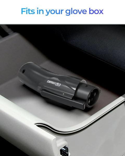 Road Tripping Got You Covered V2L Adapter Compatible With Hyundai Ioniq 5 And Ioniq 6 Plus Kia EV6 in a glove box.