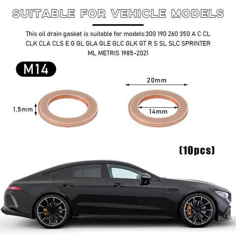 Oil Drain Plug Gasket Set 14mm Copper Crush Washers 10 Pack Premium Replacement Seals suitable for vehicle models diagram