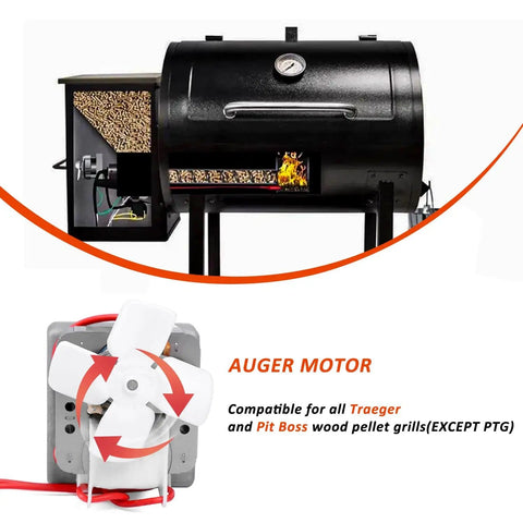 Universal 2.0 RPM Auger Motor Replacement For Most Pellet Grills 120V 60Hz Two Pole With UL1332 Wiring shown with grill