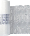 Heavy Duty Air Cushion Film 1476 Foot Roll For Shipping Void Filling With Thick Protective Air Pillow Packaging For Fragile Goods. A roll beside inflated air pillows.