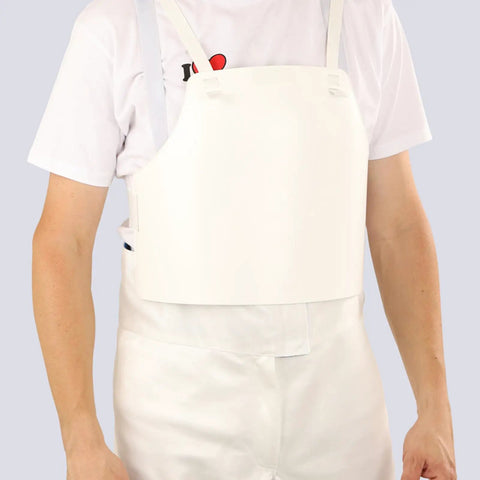 Ultra Lightweight Fencing Chest Protector With Adjustable Elastic Straps For Foil Epee Sabre Training Comfortable Plastic Chest Guard For Men X Small Integrated Impact Shield To Prevent Painful Hits shown on person over white clothing.