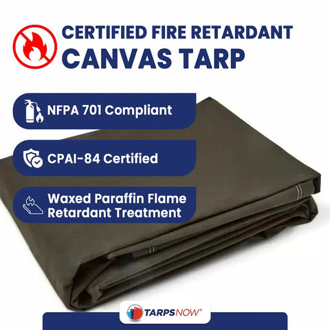 Folded 5x7 Ft Fire Retardant Canvas Tarp 27 Mil Heavy Duty Industrial Grade With Brass Grommets Olive Drab