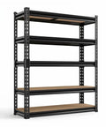 Five Tier Heavy Duty Metal Shelving Rack Featuring Fully Adjustable Levels Seventy Two Inches High By Thirty Six Inches Wide hauls up to two thousand pounds.