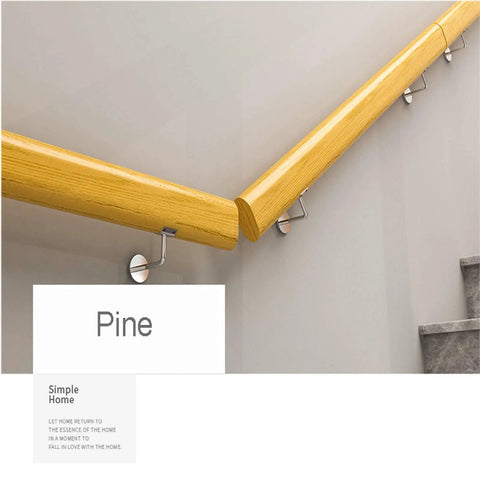 Premium Wood Stair Handrail With Non Slip Grip Wall Mounted Safety Railing For Indoor Outdoor Use Badass Support For Toddlers And Elders Top Shelf Build Smooth European Look 400 Cm Long close-up of pine wood handrail at corner
