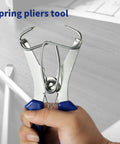 Must-Have Miter Spring Clamp Pliers With Stainless Corner Clips For Picture Frames And Woodworking. Ergonomic Grip Holds Joints Tight While Glue Sets. High Strength Tempered Steel Makes It A Total Game Changer For DIY Pros., spring pliers tool with blue handles and stainless steel jaws for frame corner clamping