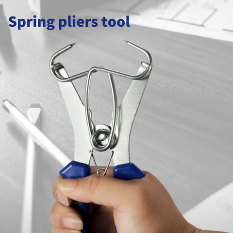 Must-Have Miter Spring Clamp Pliers With Stainless Corner Clips For Picture Frames And Woodworking. Ergonomic Grip Holds Joints Tight While Glue Sets. High Strength Tempered Steel Makes It A Total Game Changer For DIY Pros., spring pliers tool with blue handles and stainless steel jaws for frame corner clamping