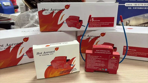 Heavy Duty Self Activating Fire Extinguisher With Clean Agent Protection For Engine Bays Apartments Van Campers And Workspaces No Fuss Quick Install Ride Or Die Home And Vehicle Safety on display with packaging.
