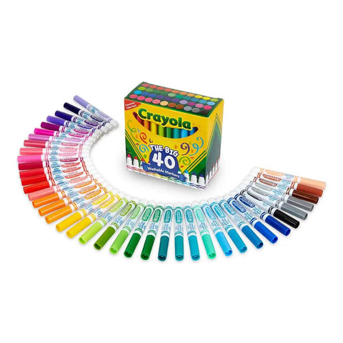 Ultimate Washable Broad Line Marker Haul 40 Pieces Assorted Brilliant Shades in bright colors with a box displaying packaging.