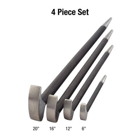 Beefy Rolling Head Pry Bar Set 6 Inch To 20 Inch Four Piece Heavy Duty Pry Bars With Hook End And Pointed Tip Machined Hardened Tips