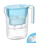 7 Cup Countertop Water Filter Pitcher With NSF Certification 200 Gallon Long Life Filter Budget Friendly Filtration Reduces Chlorine And PFAS Replaces 6400 Plastic Water Bottles A Year Blue pitcher and filter