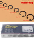 100 Piece C Clip Snap Ring Kit With Box 11mm To 21mm C Type Retaining Rings assorted sizes in box and displayed