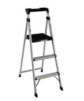3 Step Lightweight Aluminum Folding Step Ladder With Non Marring Leg Tips Slip Resistant Platform ANSI Rated 225 Lbs Super Light Folds Flat For Quick Storage At Home Or Garage, front view