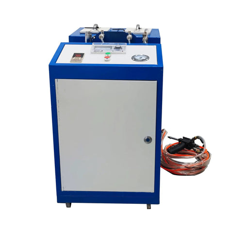 Heavy Duty Polyurethane Foam Spray Machine For Roof And Wall Insulation Featuring Fast Cure And Flawless Coating Coverage Built Like A Tank For Smooth Jobsite Execution, front view showing control panel and hose.