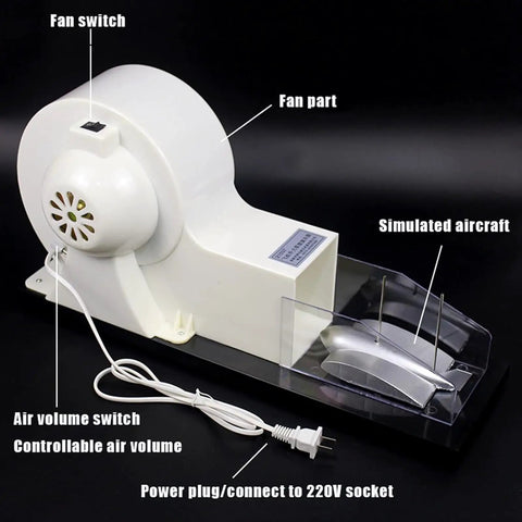 Wind Tunnel Wing Lift Demonstrator Kit with Hands On Physics Experiments and Gas Convection Studies, fan switches, and controls