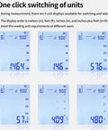 Built Different Green Laser Distance Meter Kicks Up To 70 Meters display showing switching of measurement units in meters, feet, and inches.