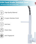 GICASA Kitchen Faucet - Pull Down Sprayer,High arc Commercial Stainless Steel Kitchen Sink Faucet White features SUS304 food grade steel.