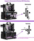 Open Air Aluminum PC Test Bench Case With Open Frame Chassis supporting horizontal and vertical GPU mounting options.