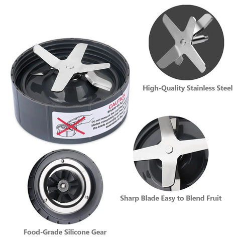Heavy Duty Blender Blade Replacement With O Ring Sealing Gasket Cross Style Stainless Steel Blade Compatible With 600W And 900W Blenders Premium Food Grade Construction Easy Install Long Lasting Performance showing close-up views.