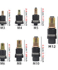 7 Mandrel Carbon Steel Rivet Nut Tool Kit For Drill Heavy Duty Fastening Set with M3-M12 mandrels shown in size chart