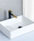 USZWBY Bathroom Vessel Sink Bowl Basin Modern Fashion European Style Rectangular Countertop Basin Hand Basin with Black and Gold Faucet.