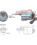 Premium Industrial Encoder Gear Motor DC 12 Volt with detailed dimensions for micro electric builds, reliable performance.