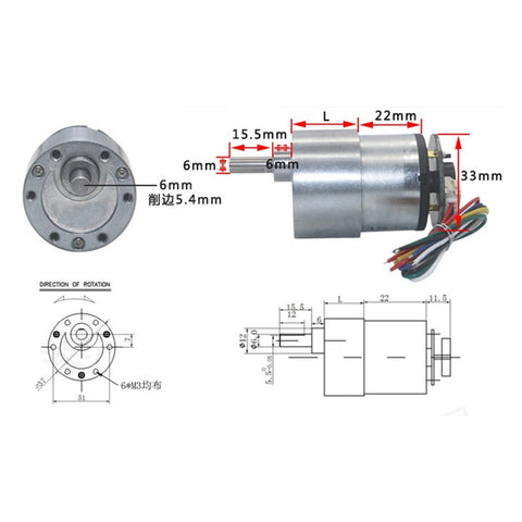 Premium Industrial Encoder Gear Motor DC 12 Volt with detailed dimensions for micro electric builds, reliable performance.