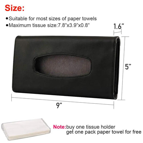 Sleek Genuine Leather Car Tissue Holder Sun Visor Napkin Dispenser, 9x5x1.6 inches, fits standard paper towels for car organization.