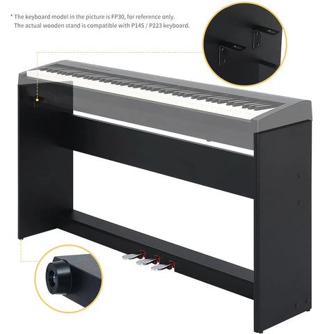 Beefy Solid Wood Piano Stand With 3 Pedal Unit System For Yamaha P223 P145 Digital Pianos Keyboards No Fuss Setup