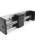 Side angle view of Dual Linear Rail Guide With SFU1605 Ballscrew And Square Rails, NEMA23 Stepper Motor, 150mm Stroke CNC Actuator
