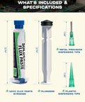 Lead-Free Rosin No Clean Solder Flux Paste For Electronics Repair, 4 Pack 10cc Syringes shown with plungers and tips