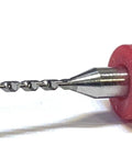 Close-up of 1.1mm micro drill bit with red holder for PCB maintenance and CNC projects clean nozzle and extruder precise drilling kit.