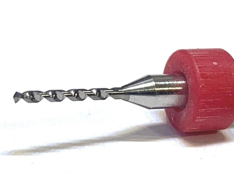Close-up of 1.1mm micro drill bit with red holder for PCB maintenance and CNC projects clean nozzle and extruder precise drilling kit.
