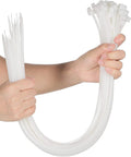 Hands holding Heavy Duty 50 Pack 36 Inch Cable Zip Ties Ultra Strong Nylon Wire Ties for Bundling Plants, white