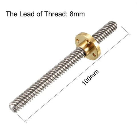 100mm Long T8 Lead Screw Rod 8mm Diameter With Copper Nut Eight Lead Trapezoidal Thread For Your DIY 3D Printer Z Axis